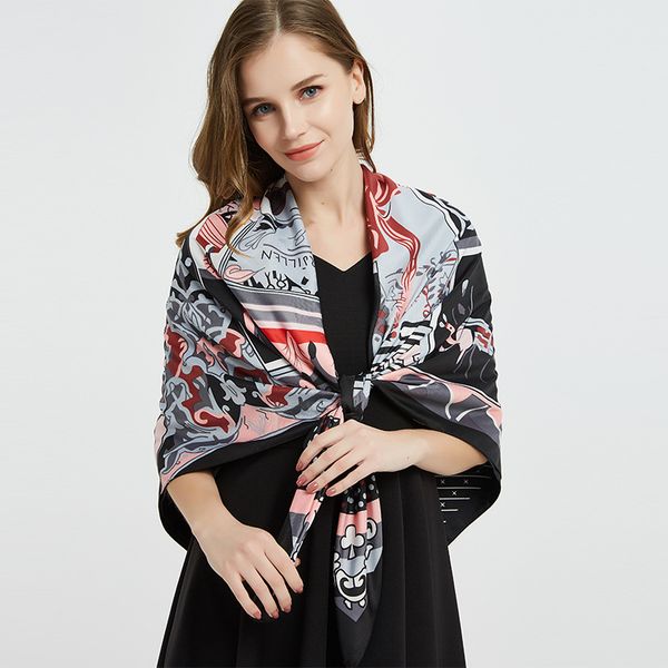 

wholesale- twister lady christmas gift knight black twisted silk sunscreen fashion fashion printed shawl scarf, Blue;gray