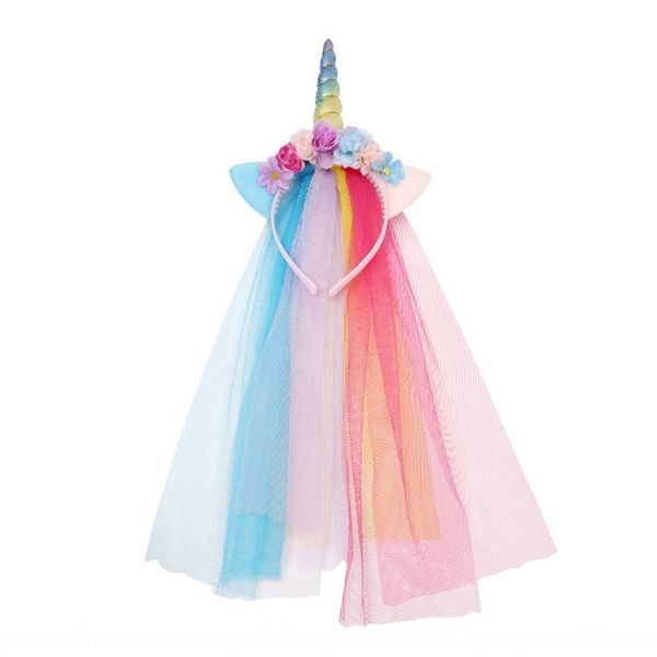 

children's unicorn mesh hair band artificial flower headdress hair band headdress baby's artificial flower headband, Slivery;white