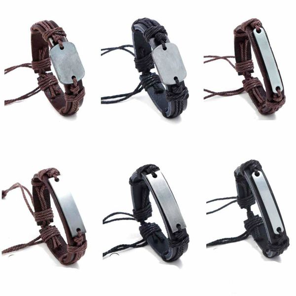 Neue Förderung Echtes Leder Charme Armband Schmuck Armreif Manschette Zinn Metall Blank Platte Charme Armbänder Kostenloser Versand