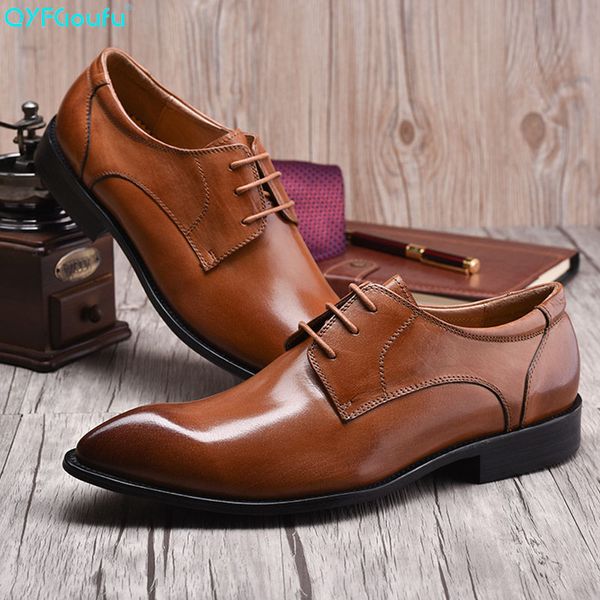 

2020 genuine cow leather business wedding shoes men dress office shoes male breathable oxfords men formal, Black