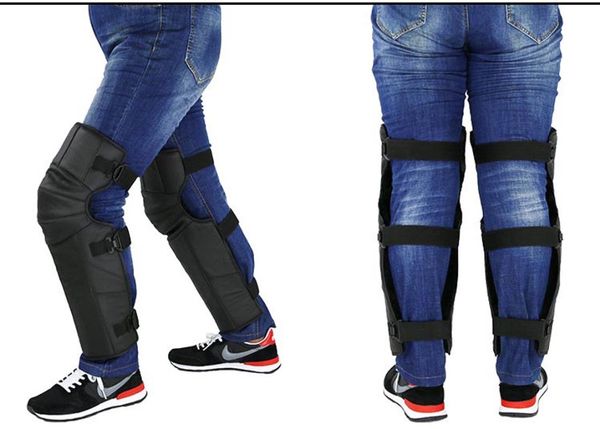 

winter waterproof motorcycle long full calf cow leather kneepads skiing skating protector windproof warm knee pads, Black;gray