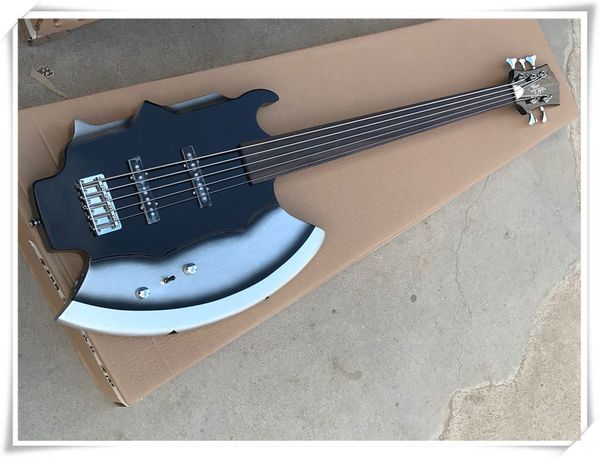 Ах Форма 5 Струны Fretsless Black Body Electric бас-гитара с палисандровой накладкой, 2 Пикапы, Chrome Hardware, можно подгонять