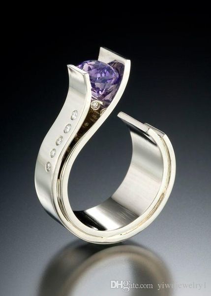 

luxury amethyst ring ladies platinum filled modern diamond double color ring cocktail party wedding jewelry gift size 5-10, Golden;silver