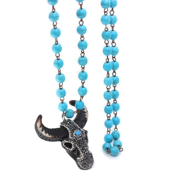 

bull head pendant necklace pine beads sweater chain nacklace for men and women christian jewelry accessories gift, Silver