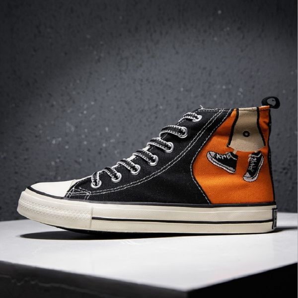 

graffiti mens shoes trend casual shoes students wild men high canvas skateboard shoe size 40-44, Black