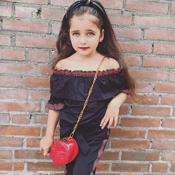 

girls' suit summer new children's suit flared pants cute off shoulder 2pcs/set spring summer baby clothing sets, White