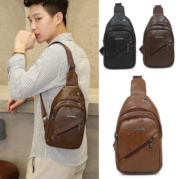 

korean-style casual fashion leather chest bag large capacity multi-function pu shoulder bag simple messenger men