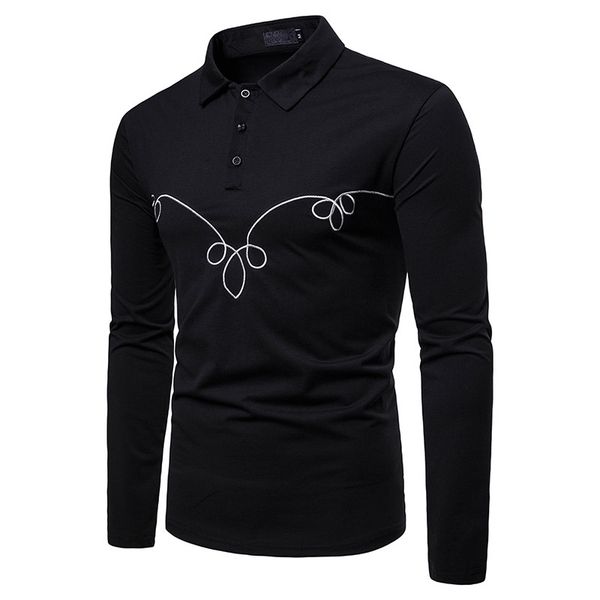 

mens designer embroidery polos casual long sleeve tees slim contrast color fashion turn down collar mens, White;black