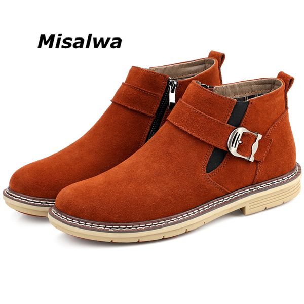 

misalwa 2020 winter / spring desert boots men замши упругие короткие ботинки работы zip пряжки повседневная обувь размер 38-47, Black