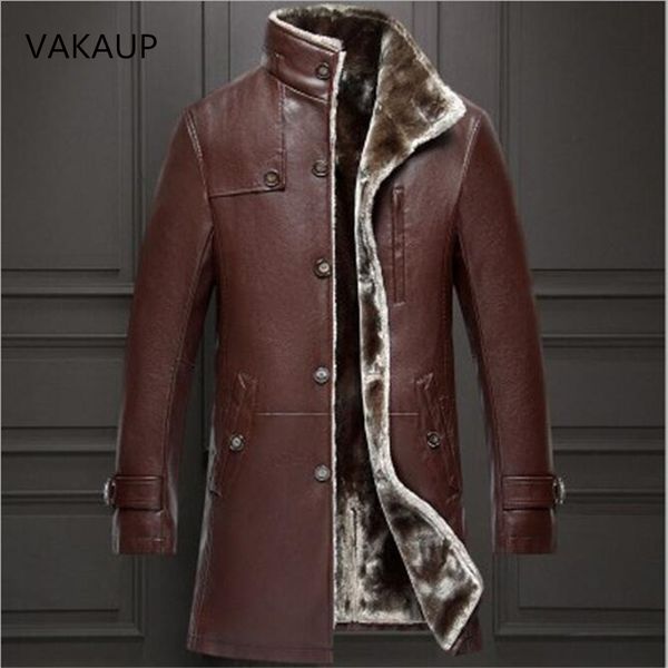 

men snow jacket parka real fur mens in one long plush and thick overcoat in winter sheepskin jacket men keep warm 2018 style, Black