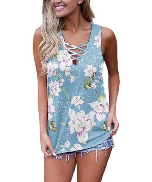 

summer tshirts cool sleeveless women wear outside fashion female clothes vest floral printed v-neck designer vest women, White