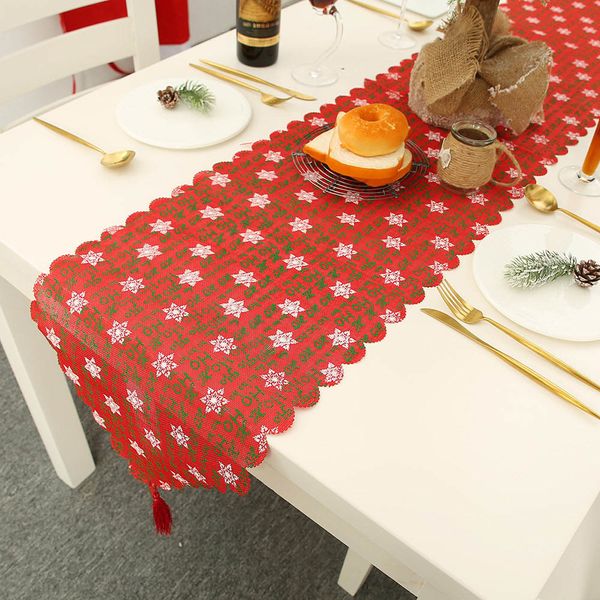 

180*35cm snowflake deer letter linen printed tablecloth christmas ornaments table flag placemat new year home decoration 62658