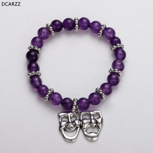 

театр маски шарм серебряный браслет мужчины фиолетовый браслет yoga punk ювелирные изделия женщины подарков природные мала камень из бисера, Golden;silver