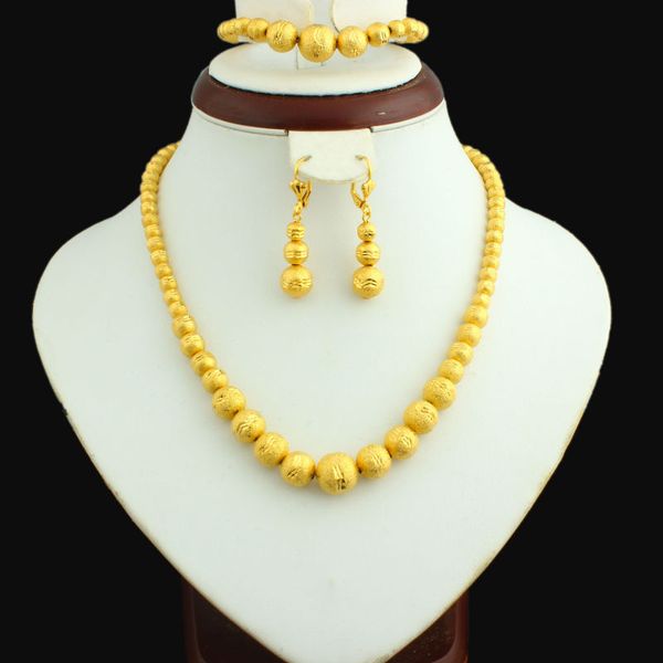 

gold bead set jewelry 45cm necklace/earring/21cm bracelet gold color jewelry beads african/ethiopian for women, Silver