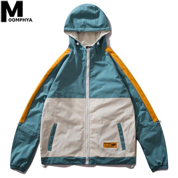 

moomphya raglan sleeve outdoor jackets men streetwear tracksuit men jacket styles patchwork color block windbreaker coat, Black;brown