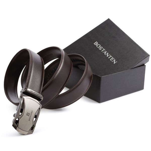 

bostanten men's genuine leather ratchet dress belt adjustable slide male men belts with automatic buckle black coffee, Black;brown