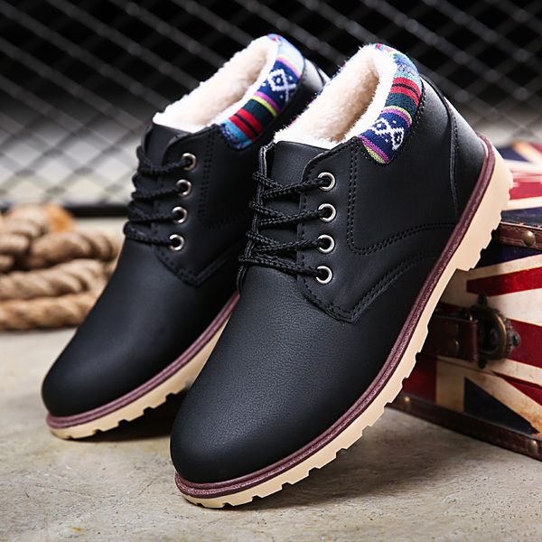 

men work shoes 2019 men's winter snow boots fur ankle boots men casual shoes plush, Black