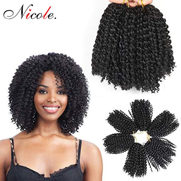 

nico hair 8inch 3pcs/set marly braid synthetic braiding hair with ombre purple pink and blonde malibob crochet hair extensions, Black