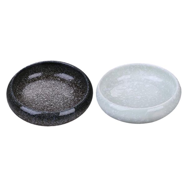 

set of 2 ceramic sauce dish, mini side seasoning dish, condiment dishes, sushi soy dipping bowl, snack serving dishes - black & white