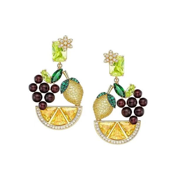 

s925 silver needle luxury color diamond fruit grape orange diamond earring earrings earrings party ladies essential