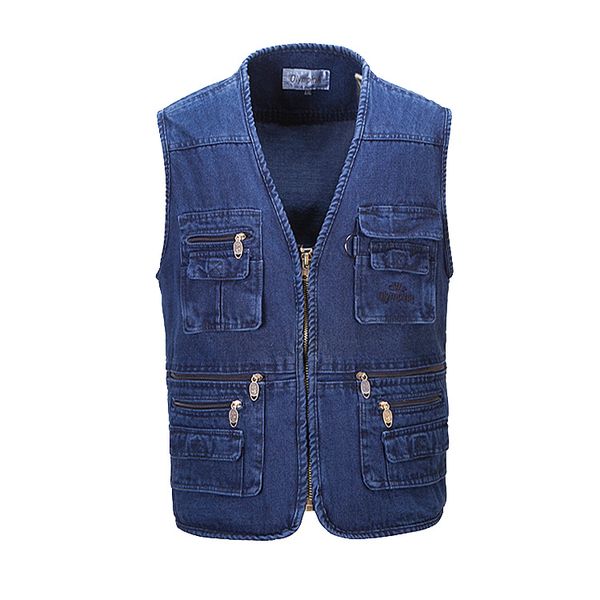 

2019 spring and autumn men's vest middle-aged denim multi-pocket outdoor leisure vest jacket, Black;white