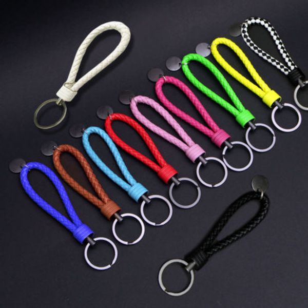 

1 pc black vehicle car key chain key chain ring fob leather rope strap weave, Silver