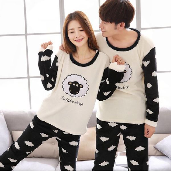 

missky пара женщина мужчины pajama наборы коралл velvet пижама cute sheep сгущает фланель большого размер осень зима home костюм пижамы, Black;red