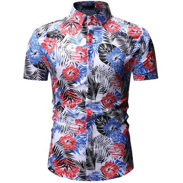 

men's summer beach 2019 hawaiian shirts short sleeves bigger flower shirts men's leisure holiday clothes, White;black