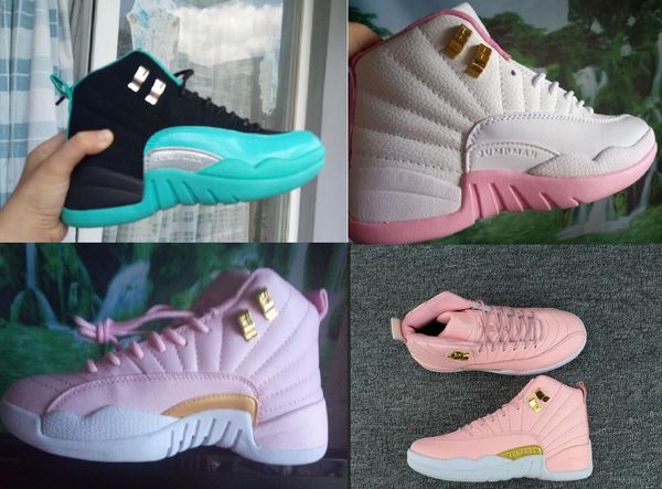 

kids big boy shoes 12 gs blue pink white lemonade basketball shoes girl womens kids 12s pink lemonade sneakers size us 4-8.5, Black