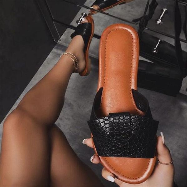 

summer women sandals fashion snake skin wild outdoor women slides large size simple light and comfortable women's sandals, Black