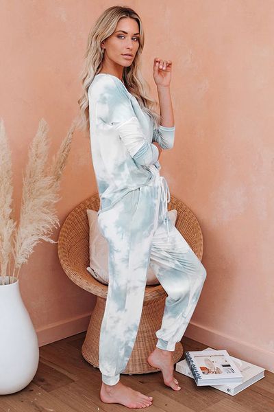 

for pajamas tiedye for lady pyjama korte sets met ronde hals en tie-dye tie dye sleepwear gum garden2010 jyykd, Blue;gray