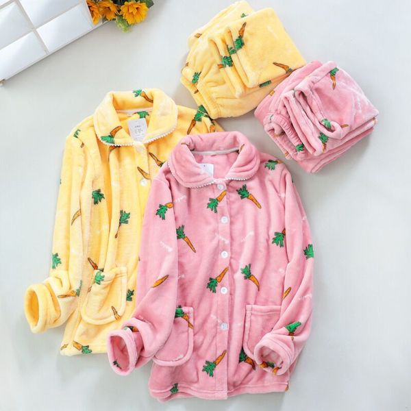

autumn winter pajamas set women sleepwear 2020 warm flannel long sleeves pajamas cute cartoon homewear thick home suit, Black;red