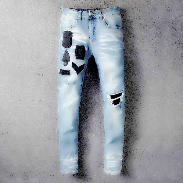 

mens amiri jeans модный тренд дизайнер мужские джинсы роскошные отверстия высокое качество arn42 черные брюки хип-хоп рок спортивные брюки т, Blue