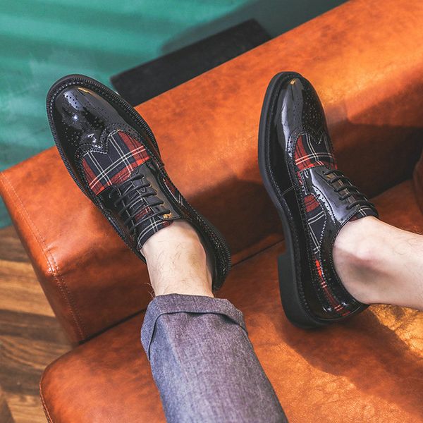 

mens brogue business office oxfords flats men mixed colors fashion dress leather shoes lace-up wedding party shoes, Black