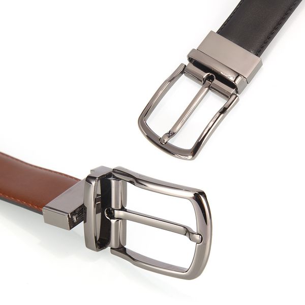 

male genuine leather belts for men classic rotatable pin buckle double-sided reversible black brown jeans strap
