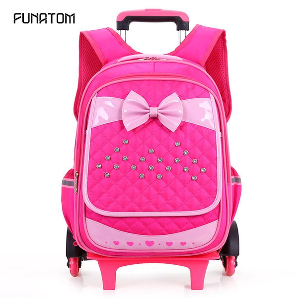 

kids girls trolley schoolbag luggage wheeled book bags backpack latest removable children school bags with 2/3 wheels stairs