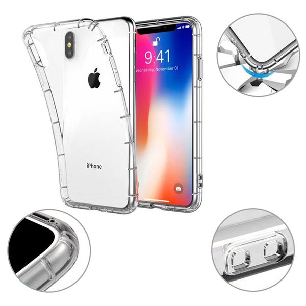 

super anti-knock soft tpu transparent clear phone case protect cover shockproof soft cases for iphone xs max xr 8 plus s10e plus phone