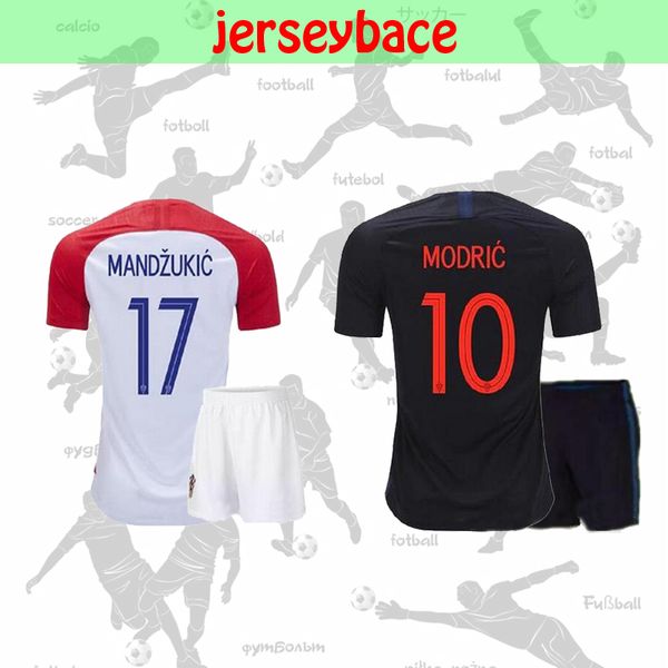 

new 18 19 world cup modric soccer jersey kids kit mandzukic home away perisic kovacic rakitic srna brozovic kalinic lovren football uniform, Black