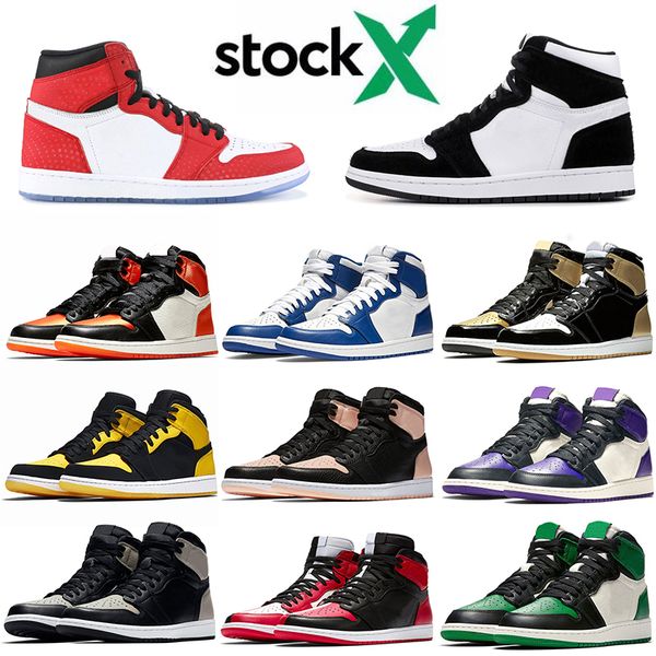 

fashion designer quality jumpman 1s chicago with black mark white stock x satin shattered mens women basketball shoes sport trainers, White;red