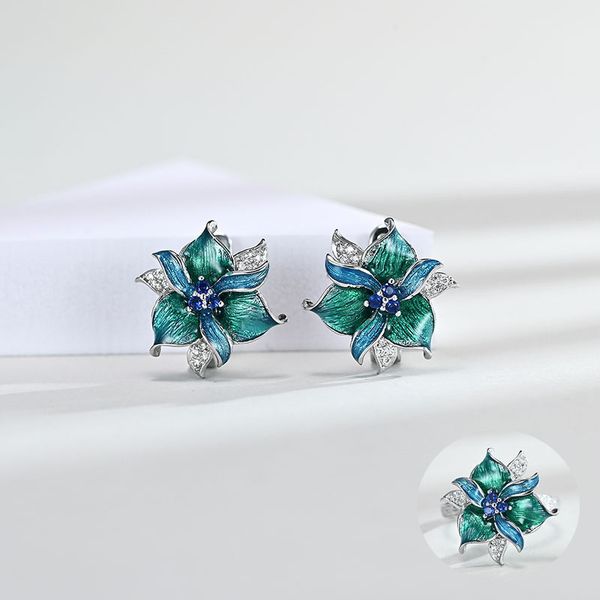 

2020 time limit buy one get one trendy flower of hope stud earring for women men zircon silver jewelry set party gifts, Golden;silver