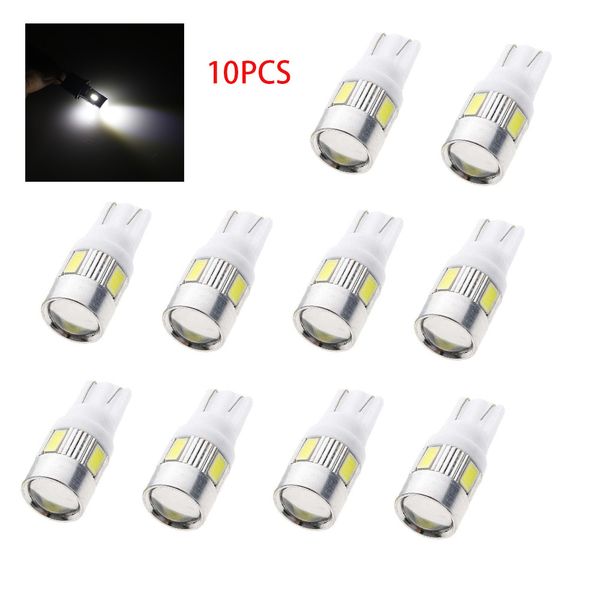 

10pcs t10 led car clearance lights t10 (w5w/194) 5630 5730 6smd license plate lights trunk lamp 3w car interior light automotive