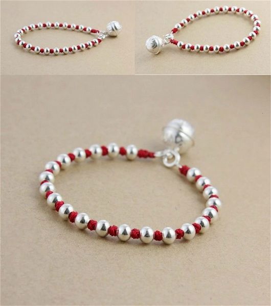 

красный браслет real 925 sterling silver bell лаки для женщин браслет wax струнный amulet friendship подарков ювелирные изделия ручной работ, Black