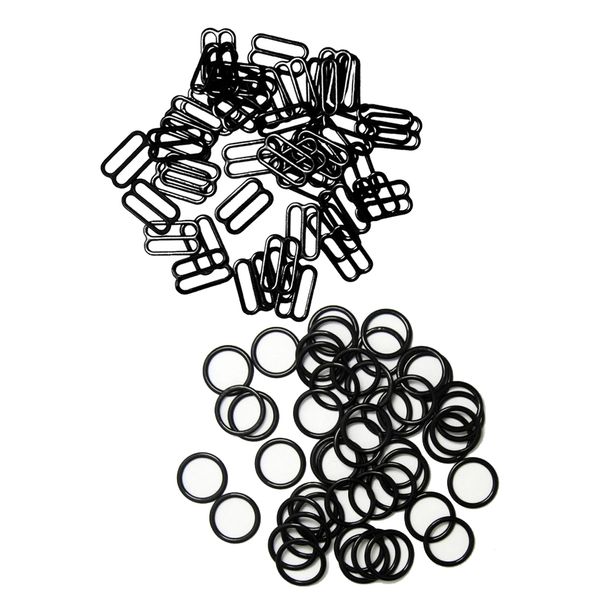 

200pcs lingerie adjustment gadget 100 x o rings bra strap adjuster + 100 x fig 8 bra strap adjuster for girl women, Black