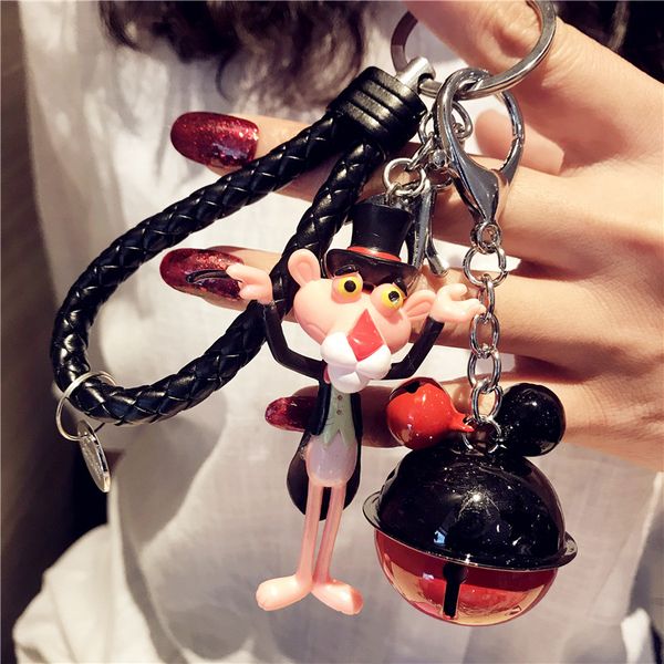 

handmade cartoon multiple poses pink panther keychain creative wristband keychain keyring bag pendant birthday gift for women, Silver