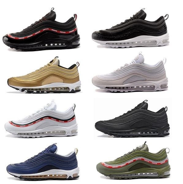 

with original box] new classical mens 97s running shoes silver bullet metallic gold men women sport shoes 7 colors trainers