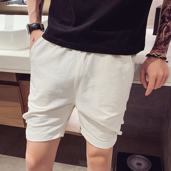 

men oversize streetwear harajuku shorts 2019 solid cotton linen mens chinese style board shorts casual masculino homme, White;black