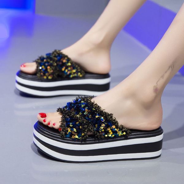 

shoes slippers flat slides shose women platform med pantofle summer woman soft 2020 beach basic rubber, Black