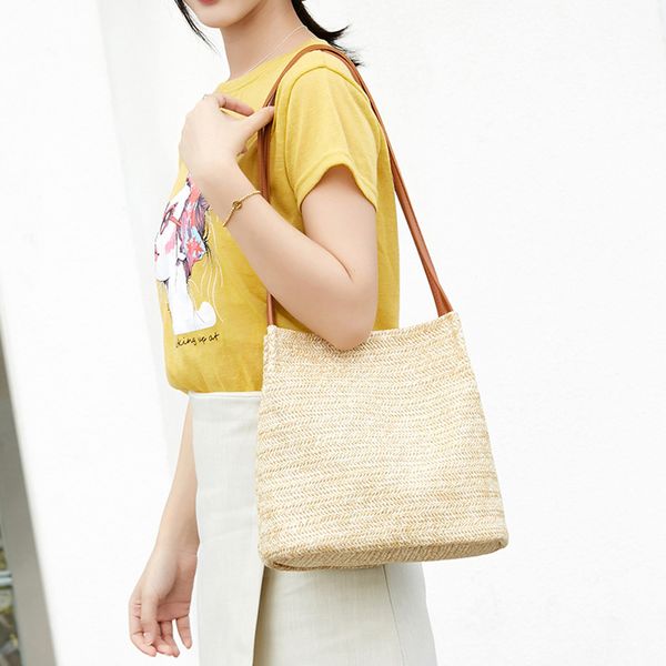 

women shoulder bag summer style single shoulder bucket shape solid weaving bag women girls shopping packet bags