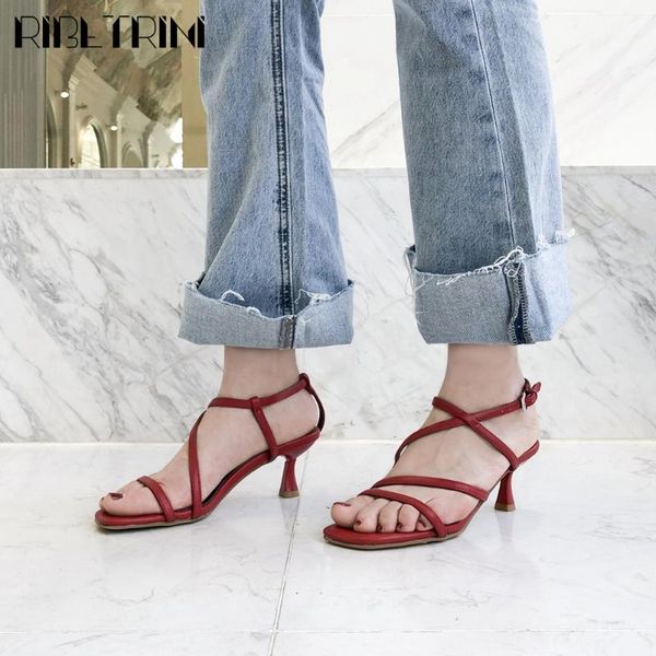 

ribetrini lady open toe buckle strap thin heels shoes summer women sandals casual party dress sandals, Black