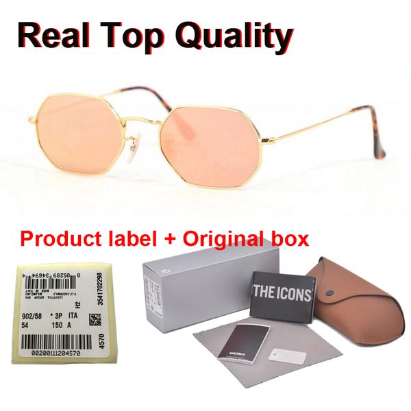 

3556 brand designer sunglasses men women metal frame mirror uv400 glass lenses octagonal sun glasses with retail box and label, White;black
